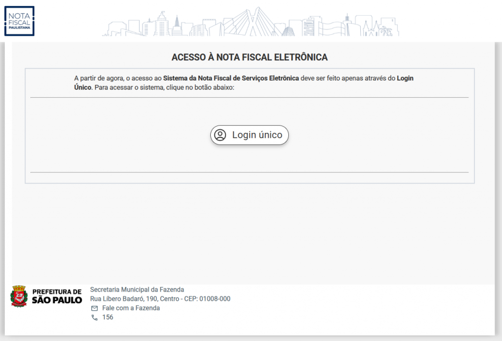 Print da tela de login do sistema de emissão de nota fiscal de serviço de São Paulo.